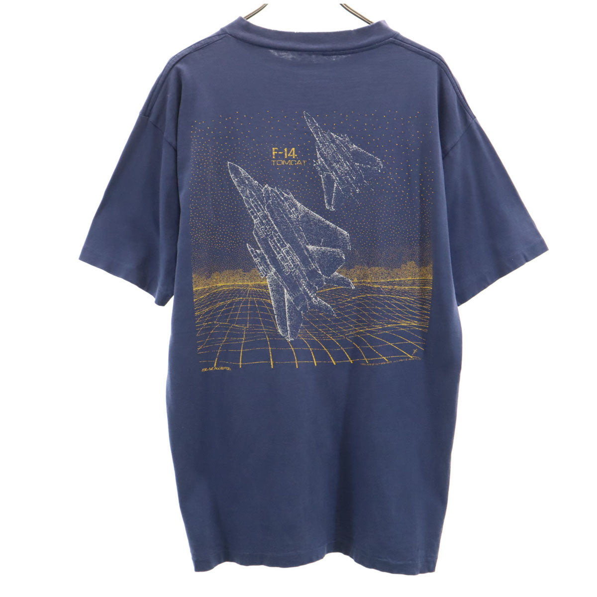 VINTAGE ヴィンテージ 80s F14 BLACKBIRD トムキャット 戦闘機 半袖 両面プリント Tシャツ ネイビー シングルステッチ メンズ