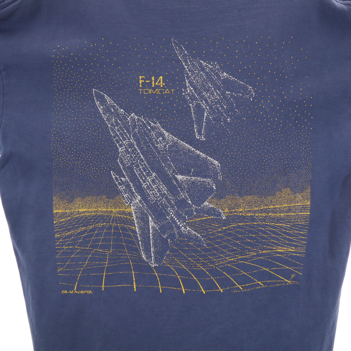 VINTAGE ヴィンテージ 80s F14 BLACKBIRD トムキャット 戦闘機 半袖 両面プリント Tシャツ ネイビー シングルステッチ メンズ