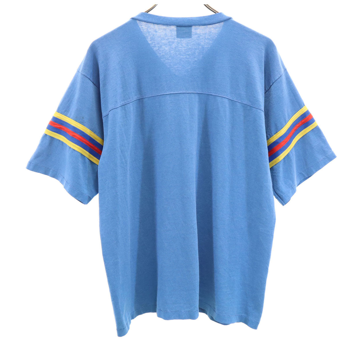 80s ヴィンテージ USA製 半袖 Vネック Tシャツ L ブルー シングルステッチ メンズ