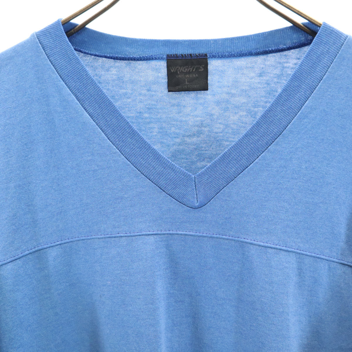 80s ヴィンテージ USA製 半袖 Vネック Tシャツ L ブルー シングルステッチ メンズ