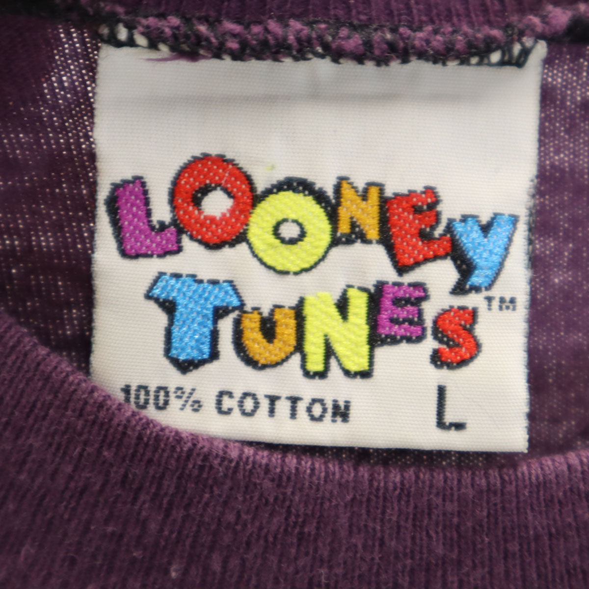 LOONEY TUNES ルーニーテューンズ 90s オールド オーストラリア製 マービンザマーシャン 半袖 シングルステッチ Tシャツ L パープル ワーナーブラザーズ メンズ