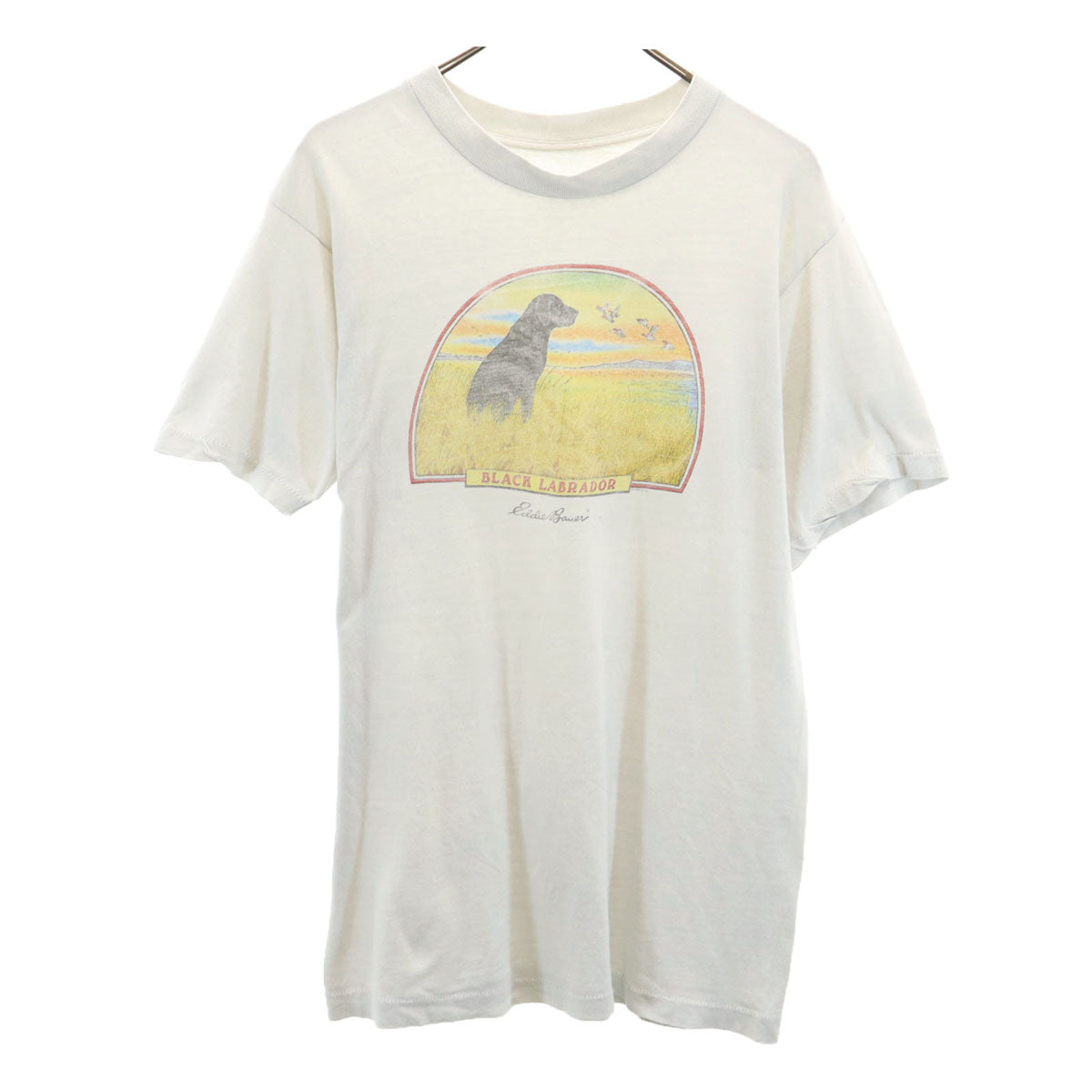 Eddie Bauer エディバウアー 90s オールド ブラックラブラドール 半袖 染み込みプリント Tシャツ ホワイト シングルステッチ メンズ