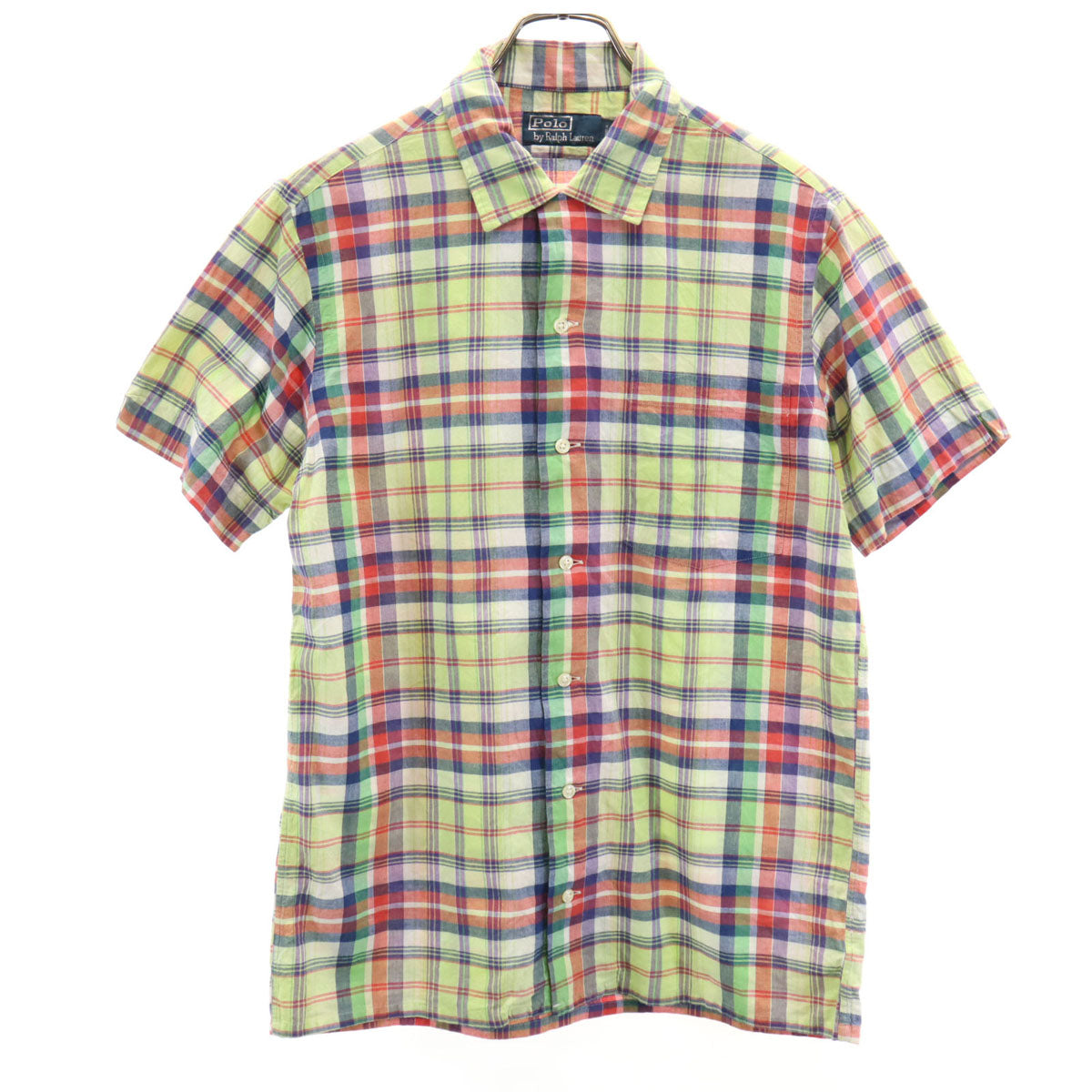 Polo by Ralph Lauren ポロバイラルフローレン 開襟 オープンカラー チェック柄 半袖 ボックスシルエット コットンシャツ S メンズ