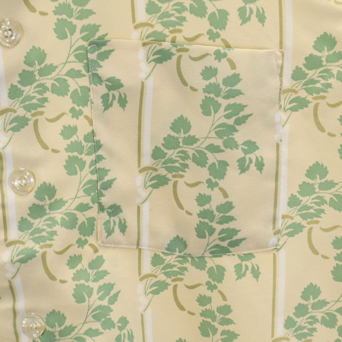 TOWNCRAFT タウンクラフト 70s ヴィンテージ 衿芯 総柄 半袖 ボックスシルエット シャツ M ベージュ×グリーン メンズ