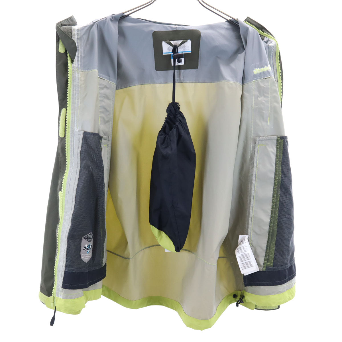 Columbia コロンビア PL0085 グラスバレー レインジャケット L 黄緑 アウトドア OMNI-TECH 収納袋付き レディース