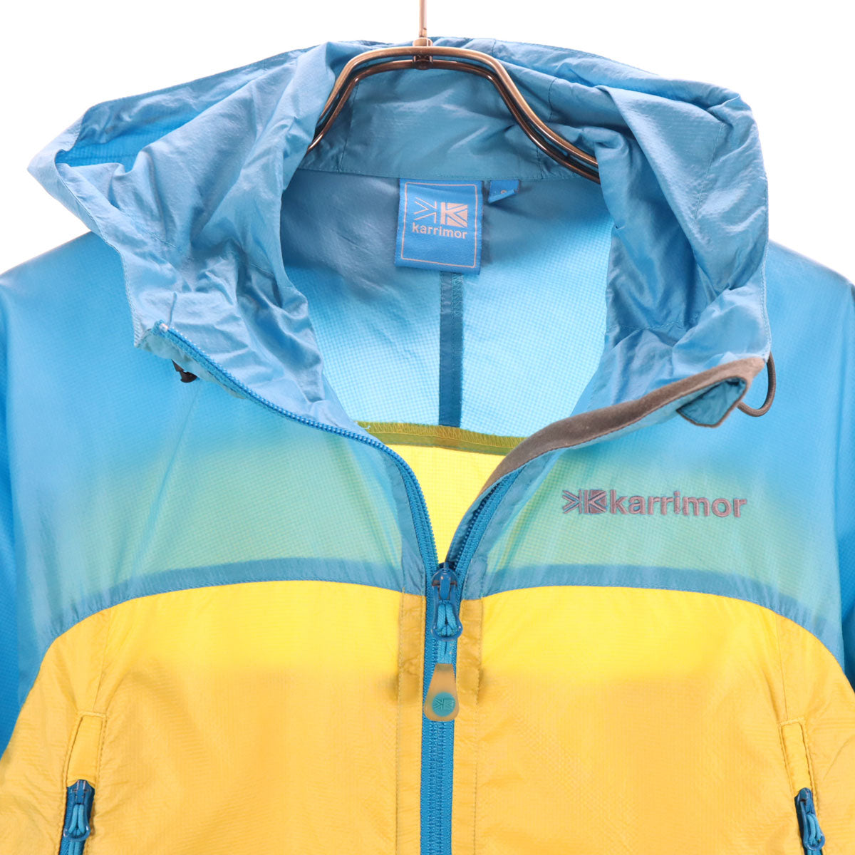 Karrimor カリマー バイカラー ナイロンジャケット S ブルー系×イエロー アウトドア 収納袋付き レディース