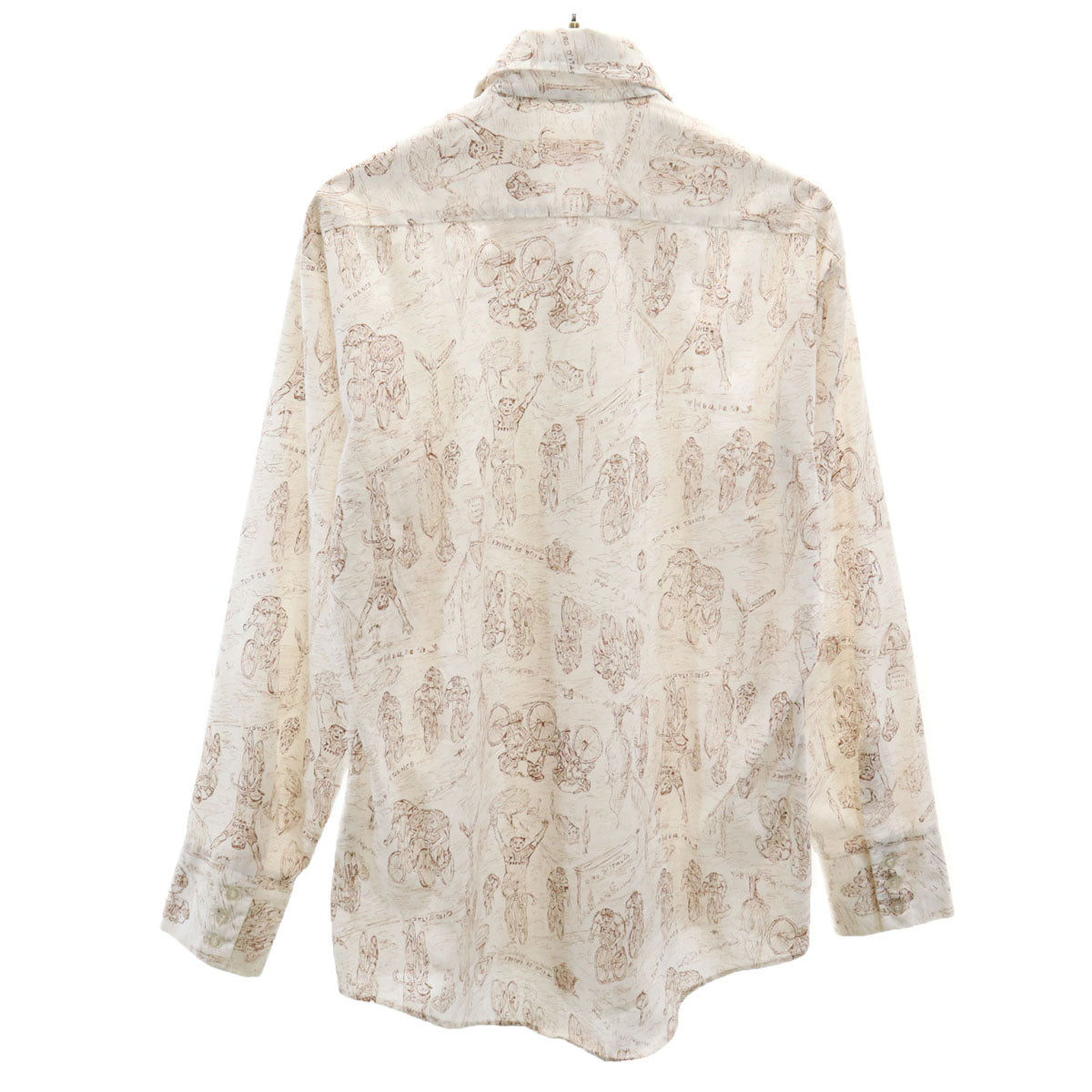 70s ヴィンテージ USA製 衿芯 総柄 長袖 コットンシャツ M ホワイト メンズ