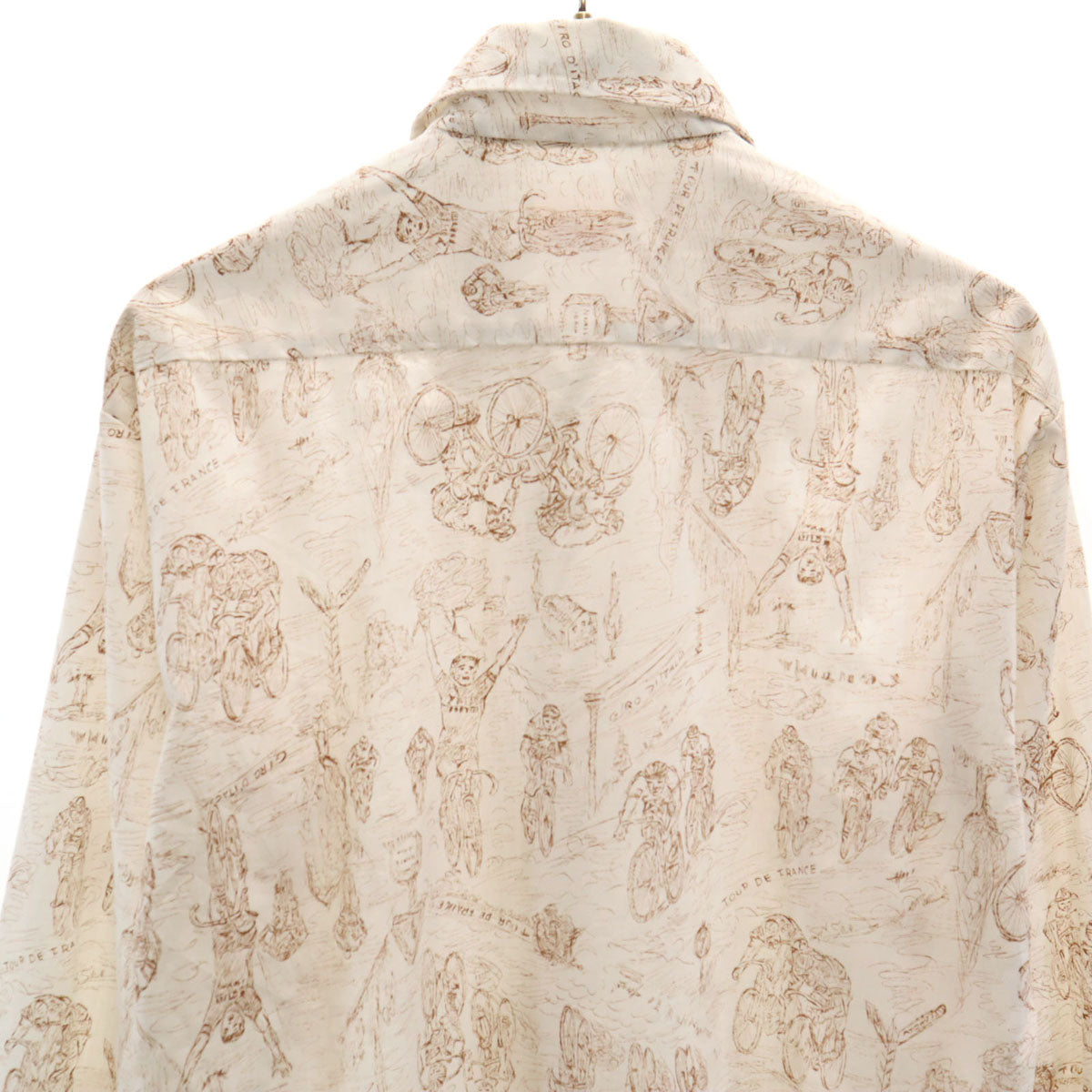 70s ヴィンテージ USA製 衿芯 総柄 長袖 コットンシャツ M ホワイト メンズ