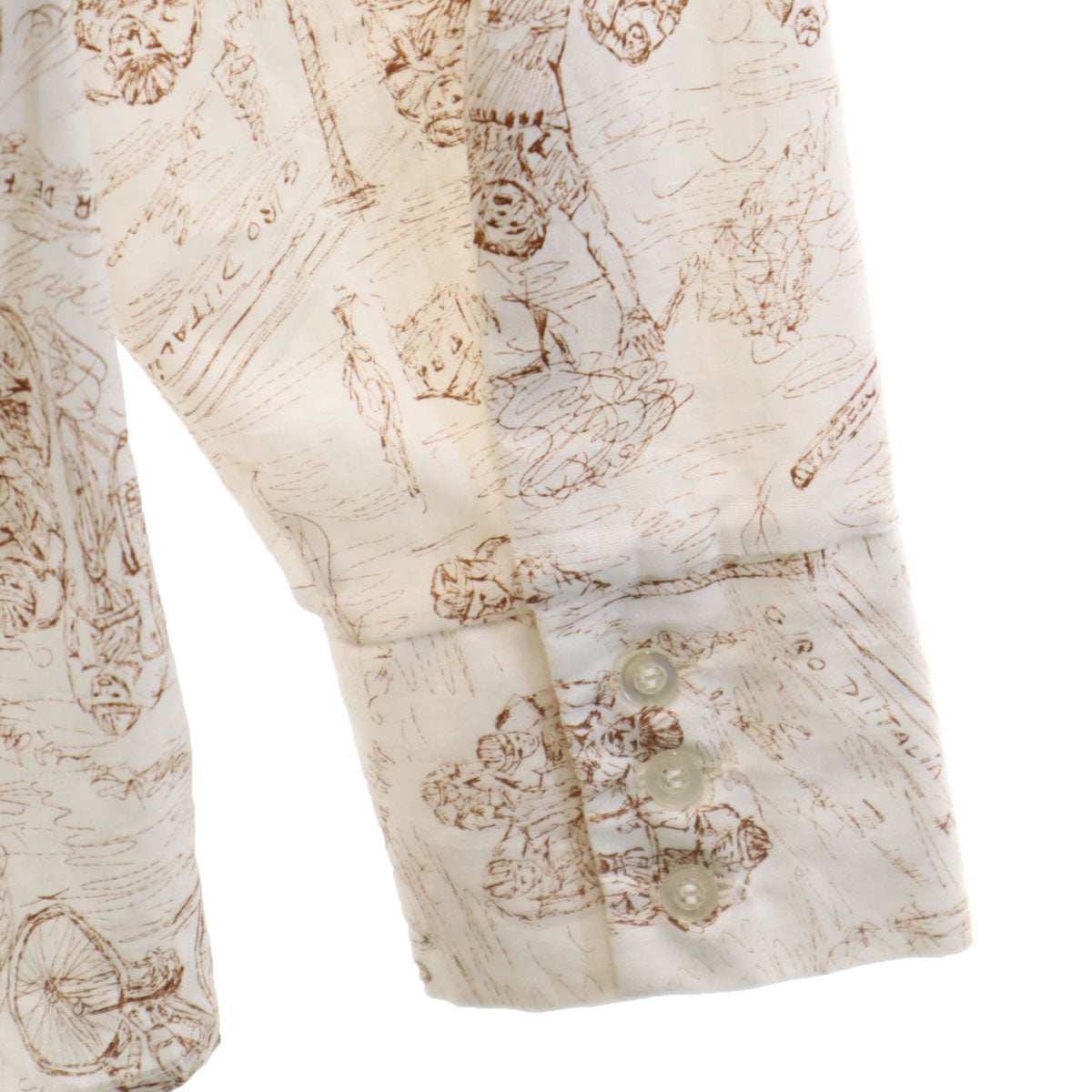 70s ヴィンテージ USA製 衿芯 総柄 長袖 コットンシャツ M ホワイト メンズ