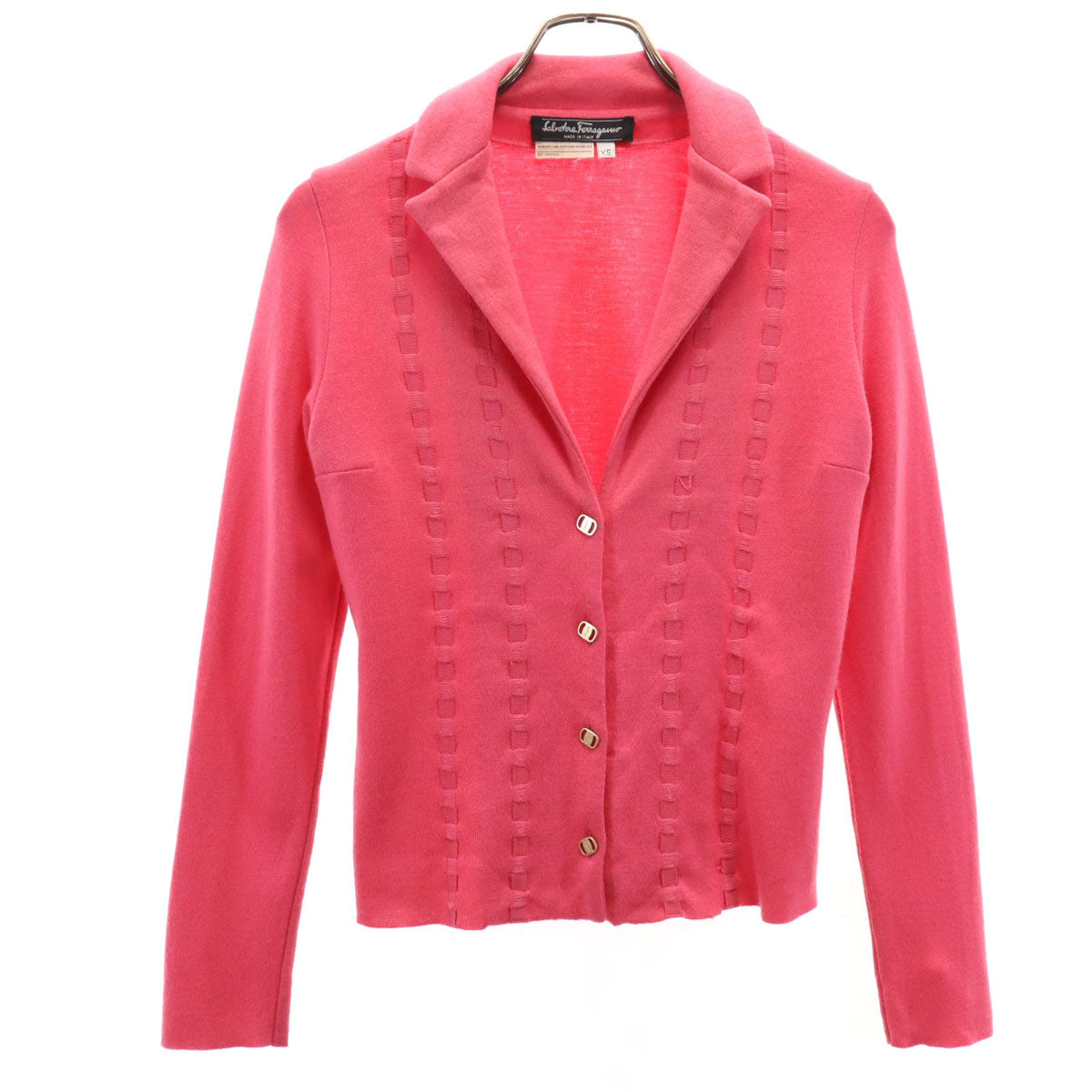 SalvatoreFerragamo サルバトーレフェラガモ イタリア製 ウールブレンド 長袖 カーディガン XS ピンク レディース