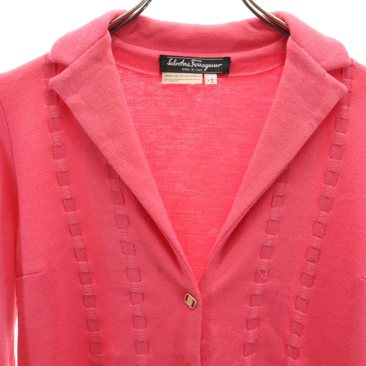 SalvatoreFerragamo サルバトーレフェラガモ イタリア製 ウールブレンド 長袖 カーディガン XS ピンク レディース