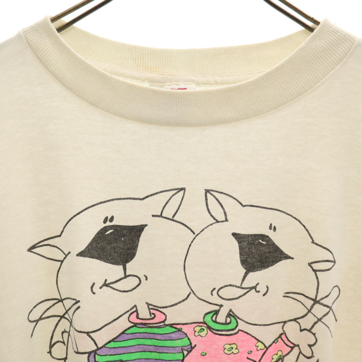 80s ヴィンテージ USA製 猫 半袖 シングルステッチ プリント Tシャツ free ホワイト メンズ
