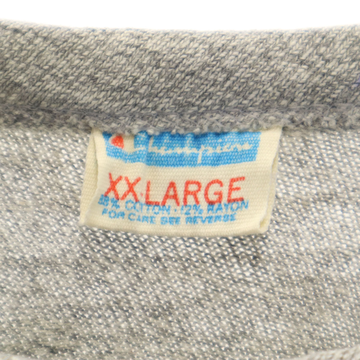 Champion チャンピオン 70s ヴィンテージ USA製 バータグ後期 88/12 半袖 シングルステッチ 染み込みプリント Tシャツ XXL グレー メンズ