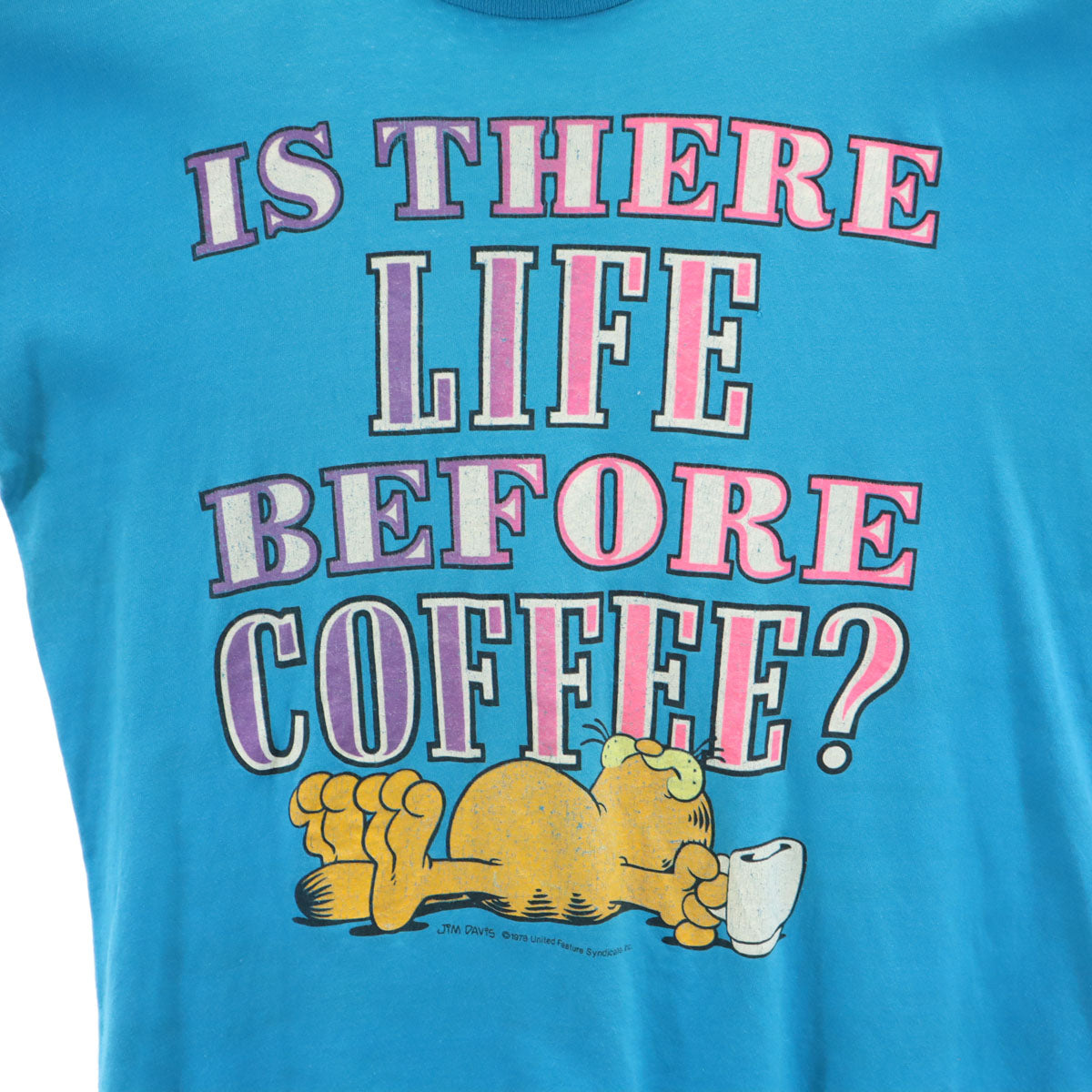 SUN SPORTSWEAR サン スポーツウェア 80s ヴィンテージ USA製 ガーフィールド 半袖 シングルステッチ プリント Tシャツ L ライトブルー Garfield メンズ