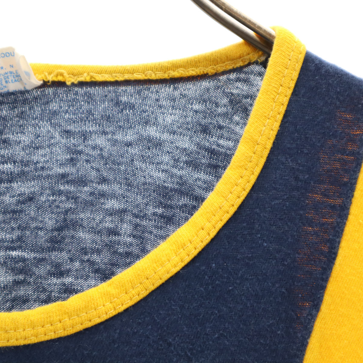 Champion チャンピオン 70s ヴィンテージ USA製 バータグ後期 半袖 シングルステッチ カレッジロゴ Tシャツ L ネイビー×イエロー ミシガン大学 メンズ