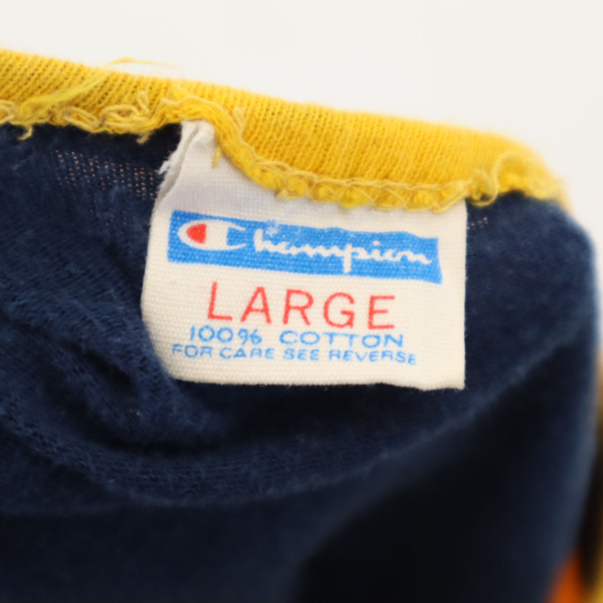 Champion チャンピオン 70s ヴィンテージ USA製 バータグ後期 半袖 シングルステッチ カレッジロゴ Tシャツ L ネイビー×イエロー ミシガン大学 メンズ