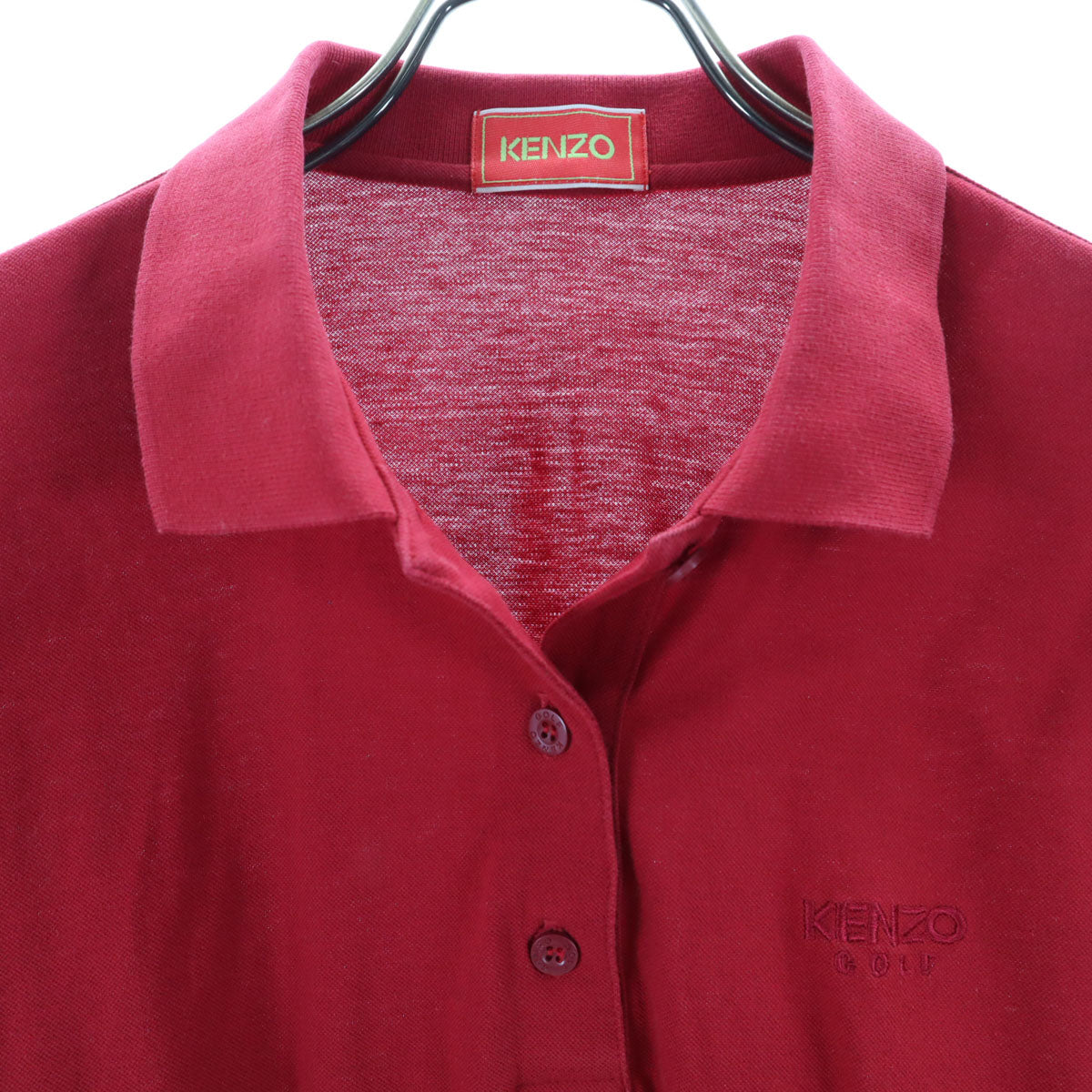 KENZO ケンゾー 90s 日本製 オールド ゴルフ 長袖 ポロシャツ L 赤 GOLF 鹿の子地 レディース