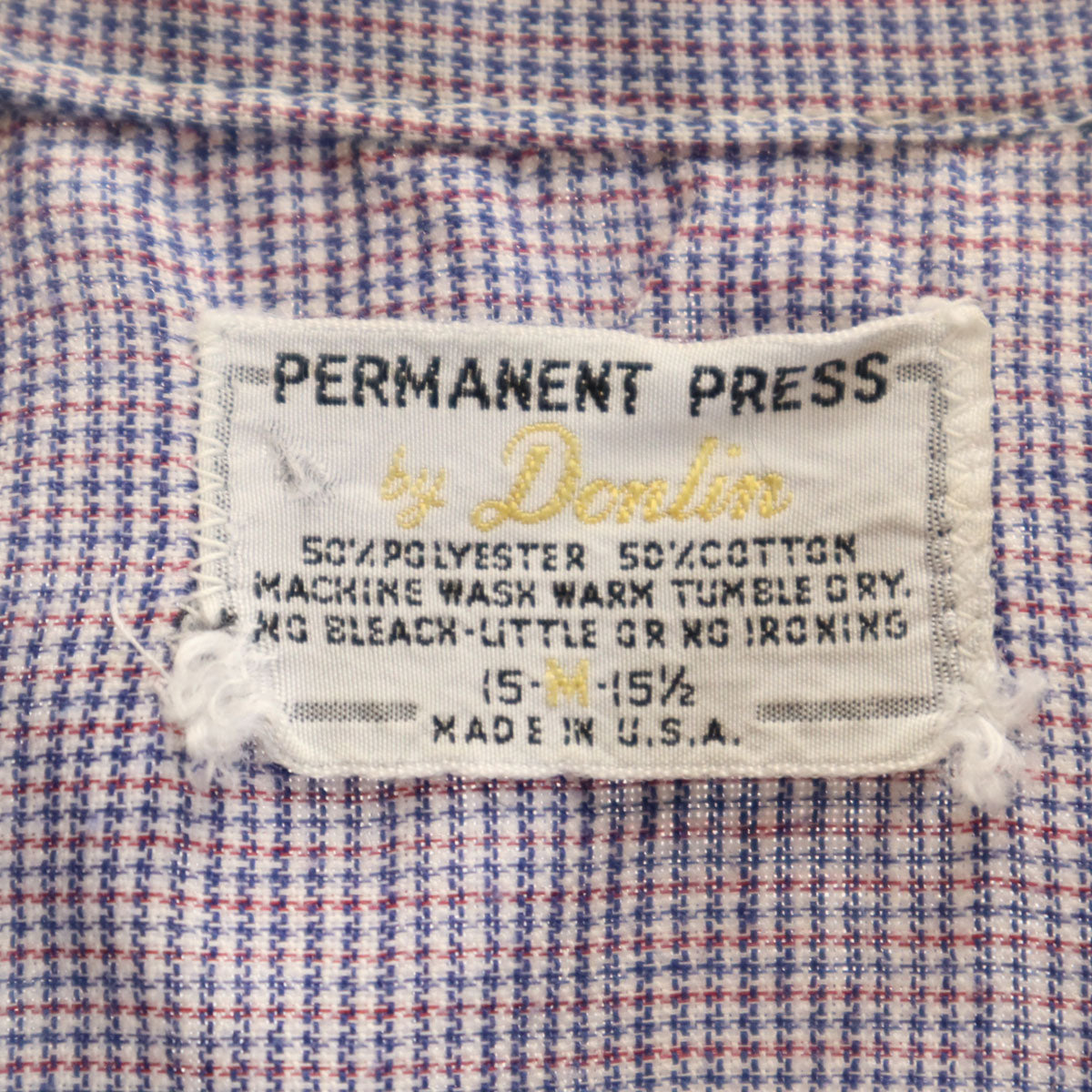 70s USA製 ヴィンテージ チェック柄 半袖 シャツ M ネイビー permanent press メンズ