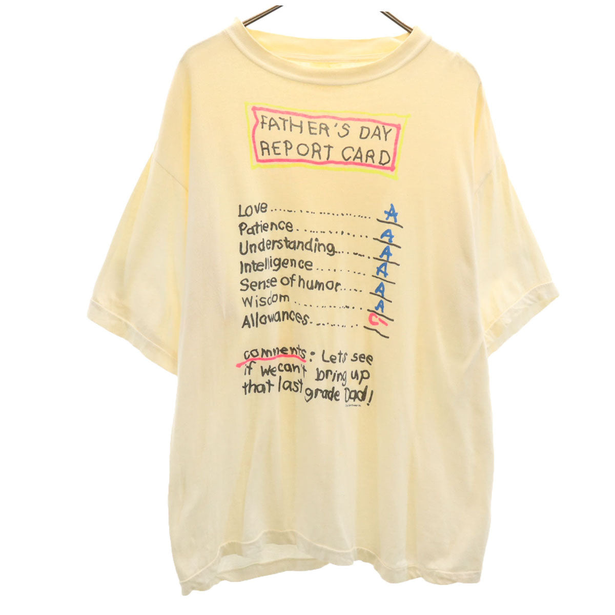 90s オールド 父の日レポートカード プリント 半袖 Tシャツ 生成り メンズ