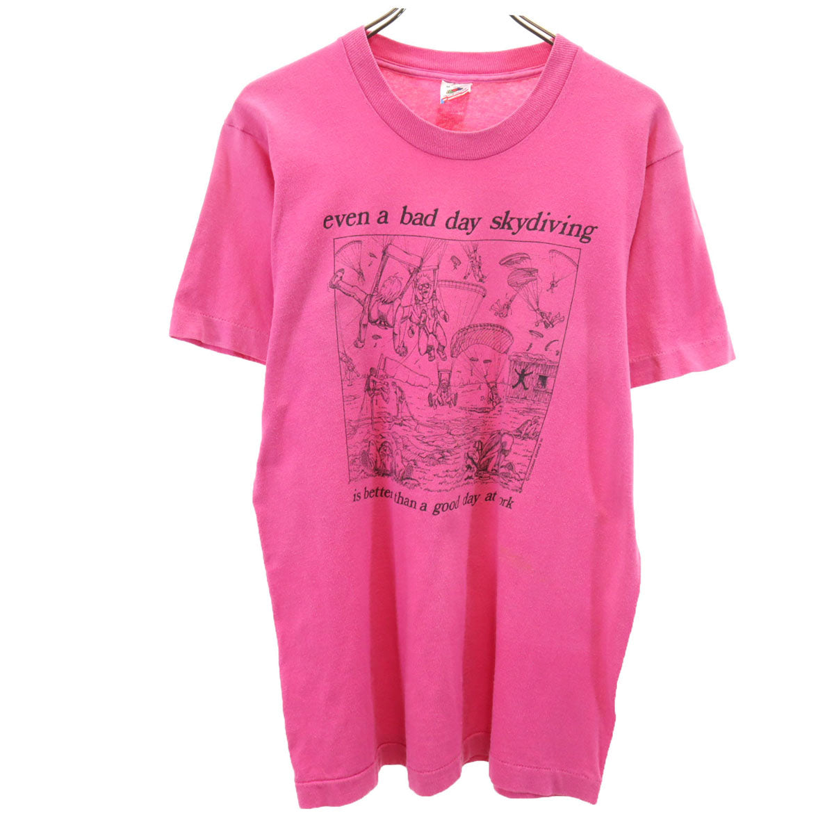 FRUIT OF THE LOOM フルーツオブザルーム 90s オールド USA製 半袖 シングルステッチ メッセージ Tシャツ M ピンク メンズ