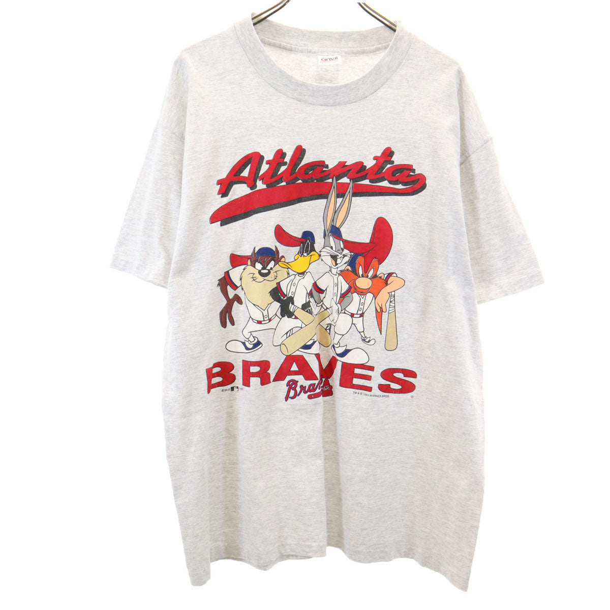 anbil アンビル 90s オールド USA製 MLB ルーニーテューンズ アトランタブレーブス 半袖 シングルステッチ Tシャツ XL グレー ワーナーブラザーズ メンズ