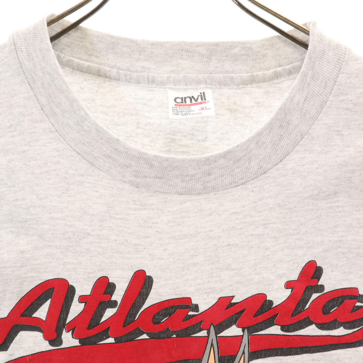 anbil アンビル 90s オールド USA製 MLB ルーニーテューンズ アトランタブレーブス 半袖 シングルステッチ Tシャツ XL グレー ワーナーブラザーズ メンズ