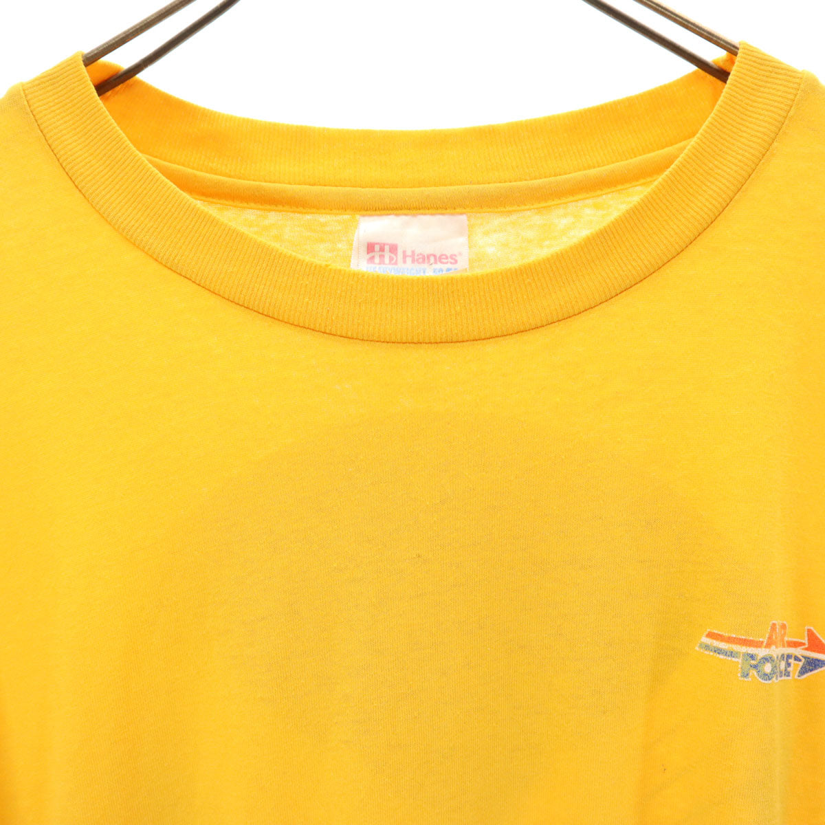 Hanes ヘインズ 90s オールド 米空軍 バックプリント 半袖 シングルステッチ Tシャツ XL イエロー AIR FORCE メンズ