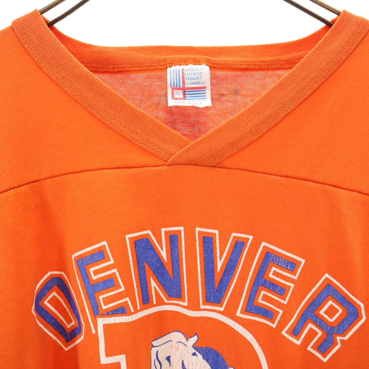 80s 90s オールド USA製 ブロンコス 半袖 シングルステッチ Vネック フットボール Tシャツ XL オレンジ BRONCOS メンズ