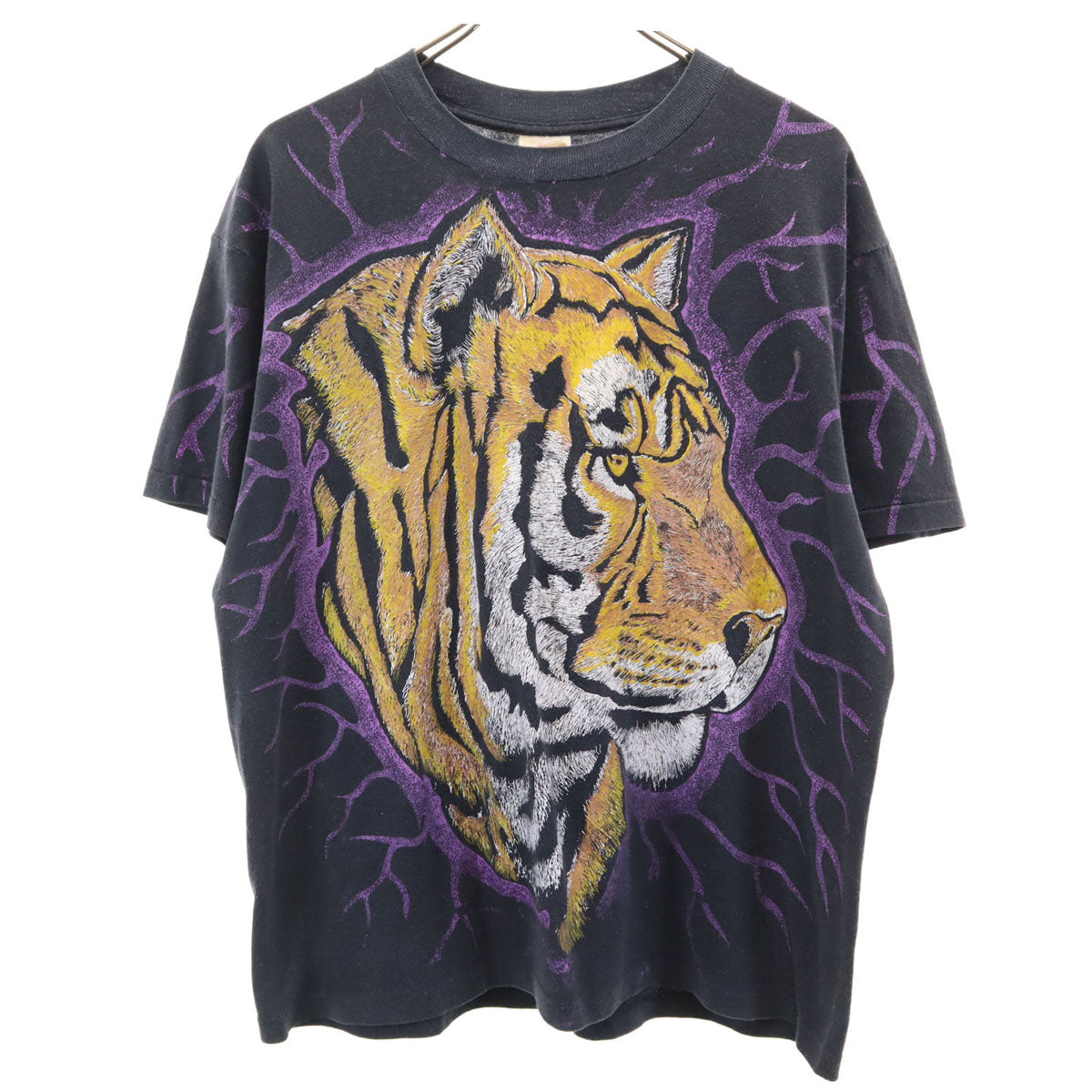 90s オールド USA製 サンダータイガー 半袖 シングルステッチ アニマル Tシャツ L ブラック 両面プリント メンズ