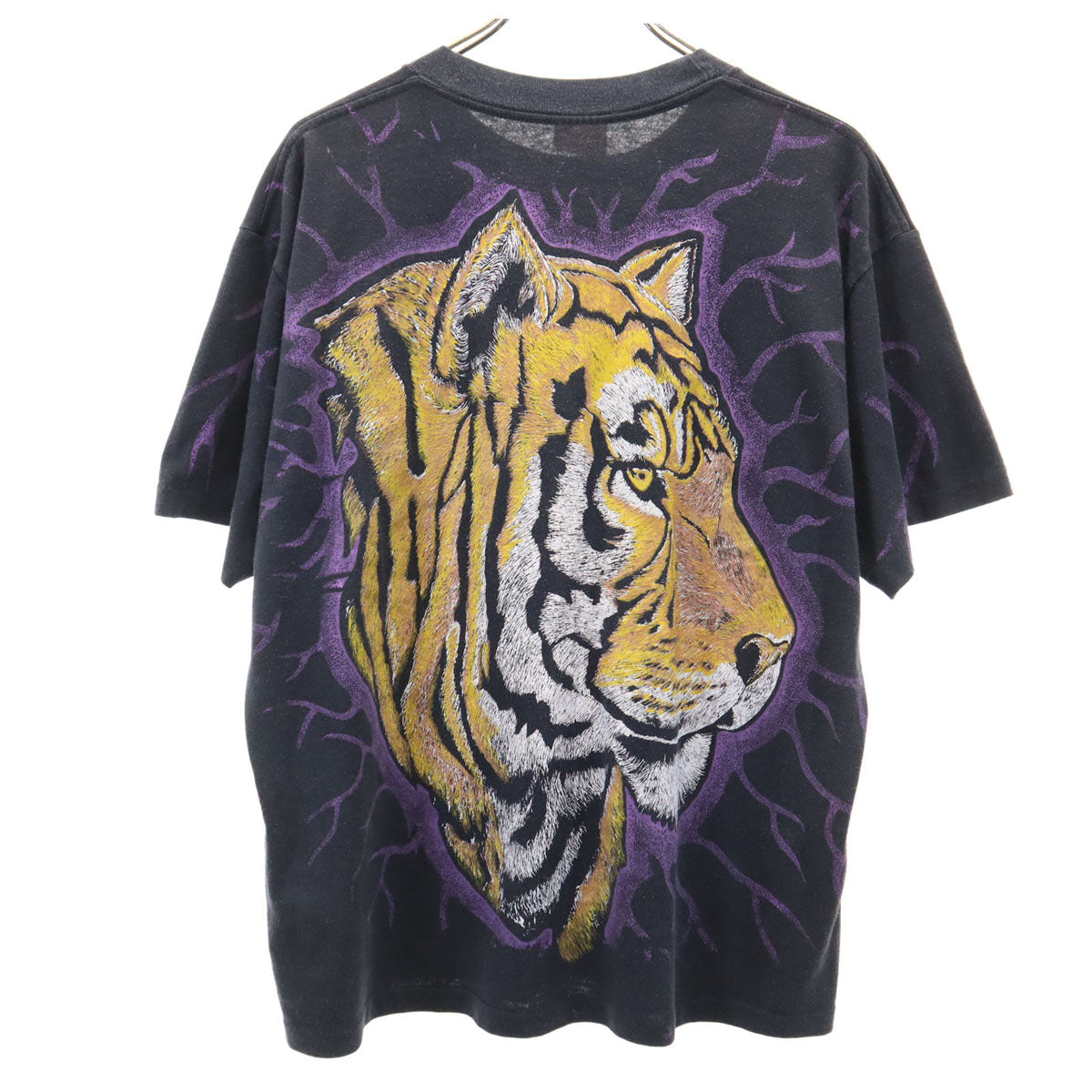 90s オールド USA製 サンダータイガー 半袖 シングルステッチ アニマル Tシャツ L ブラック 両面プリント メンズ