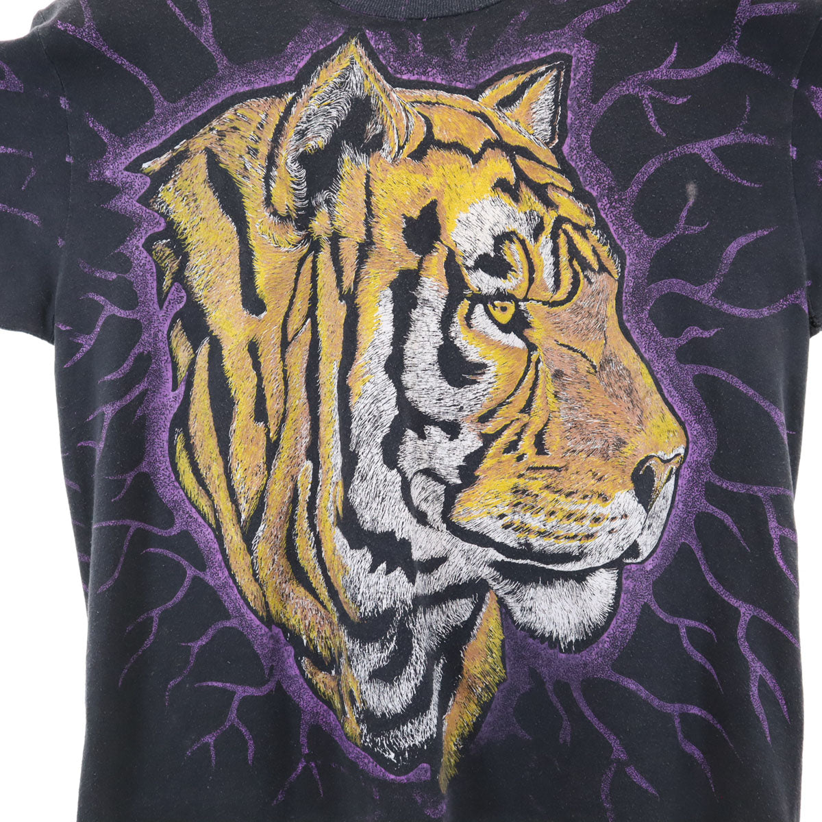 90s オールド USA製 サンダータイガー 半袖 シングルステッチ アニマル Tシャツ L ブラック 両面プリント メンズ