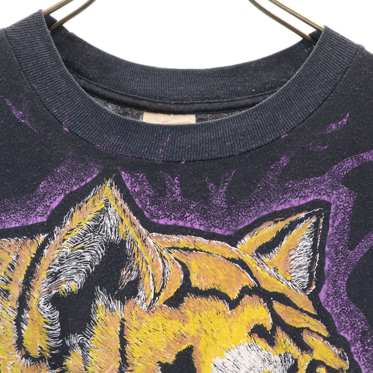 90s オールド USA製 サンダータイガー 半袖 シングルステッチ アニマル Tシャツ L ブラック 両面プリント メンズ