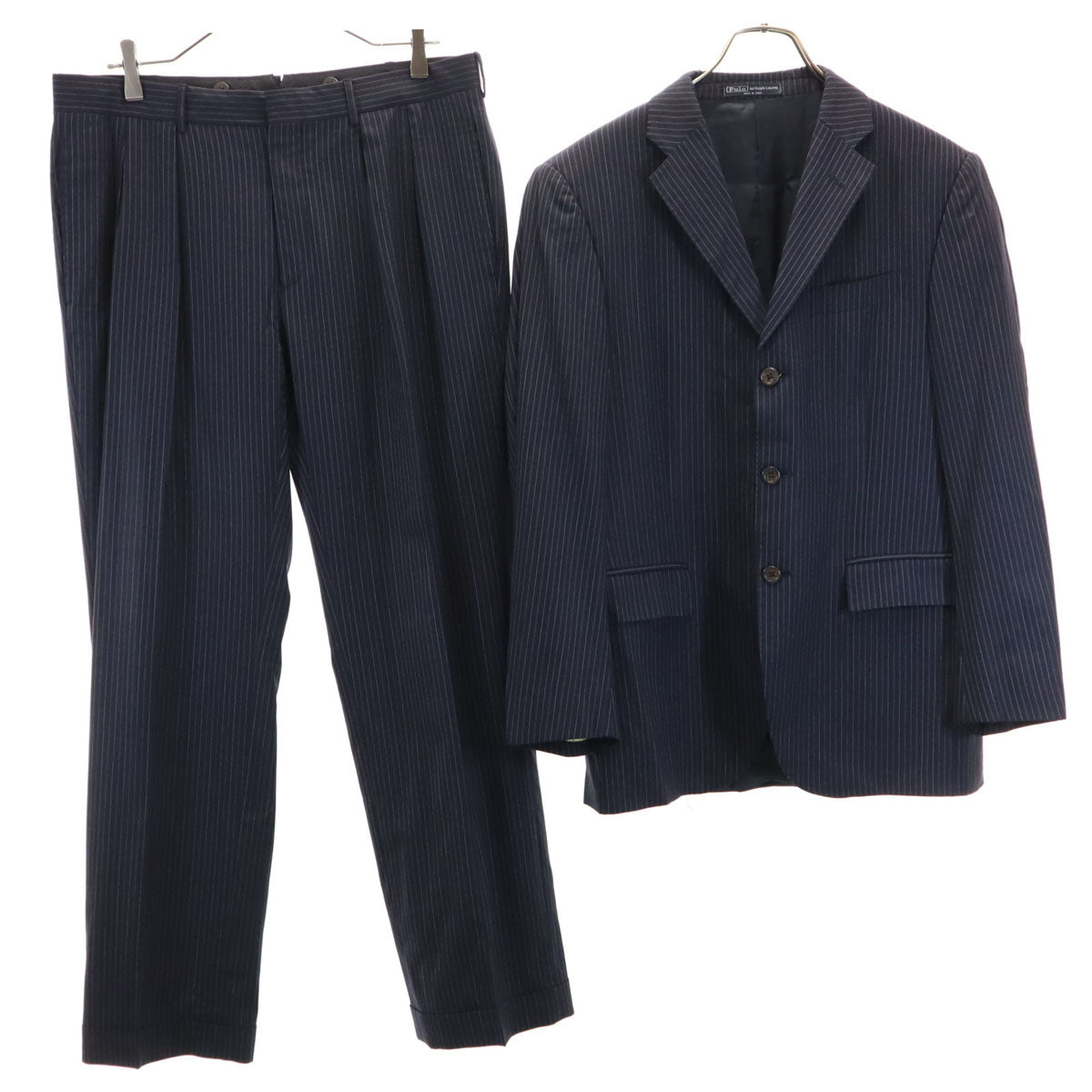Polo by Ralph Lauren ポロバイラルフローレン イタリア製 ストライプ柄 スーツ 上下 セットアップ 38S ネイビー メンズ