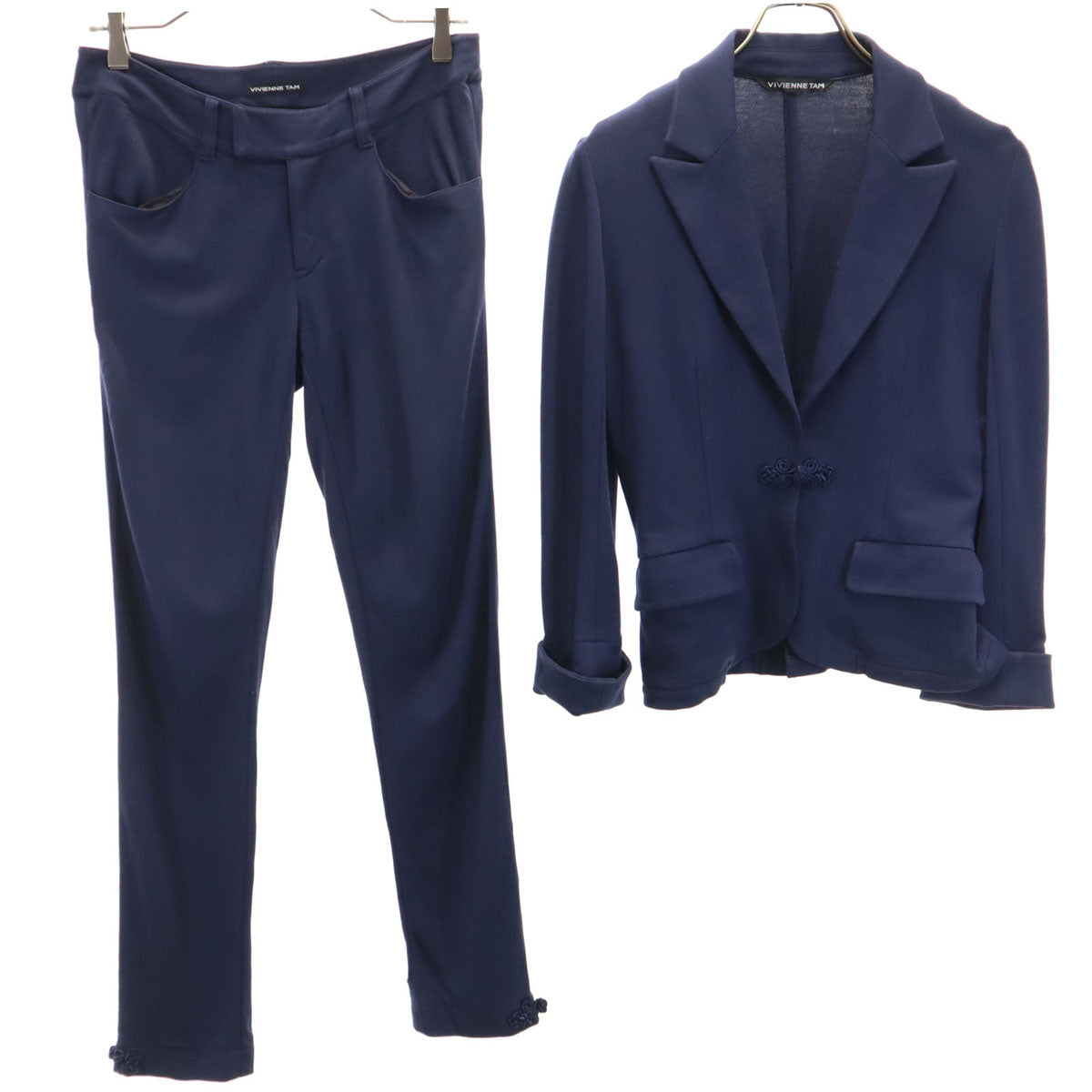 VIVIENNE TAM ヴィヴィアンタム 日本製 テーラードジャケット 上下 セットアップ 0 ネイビー ストレッチ レディース