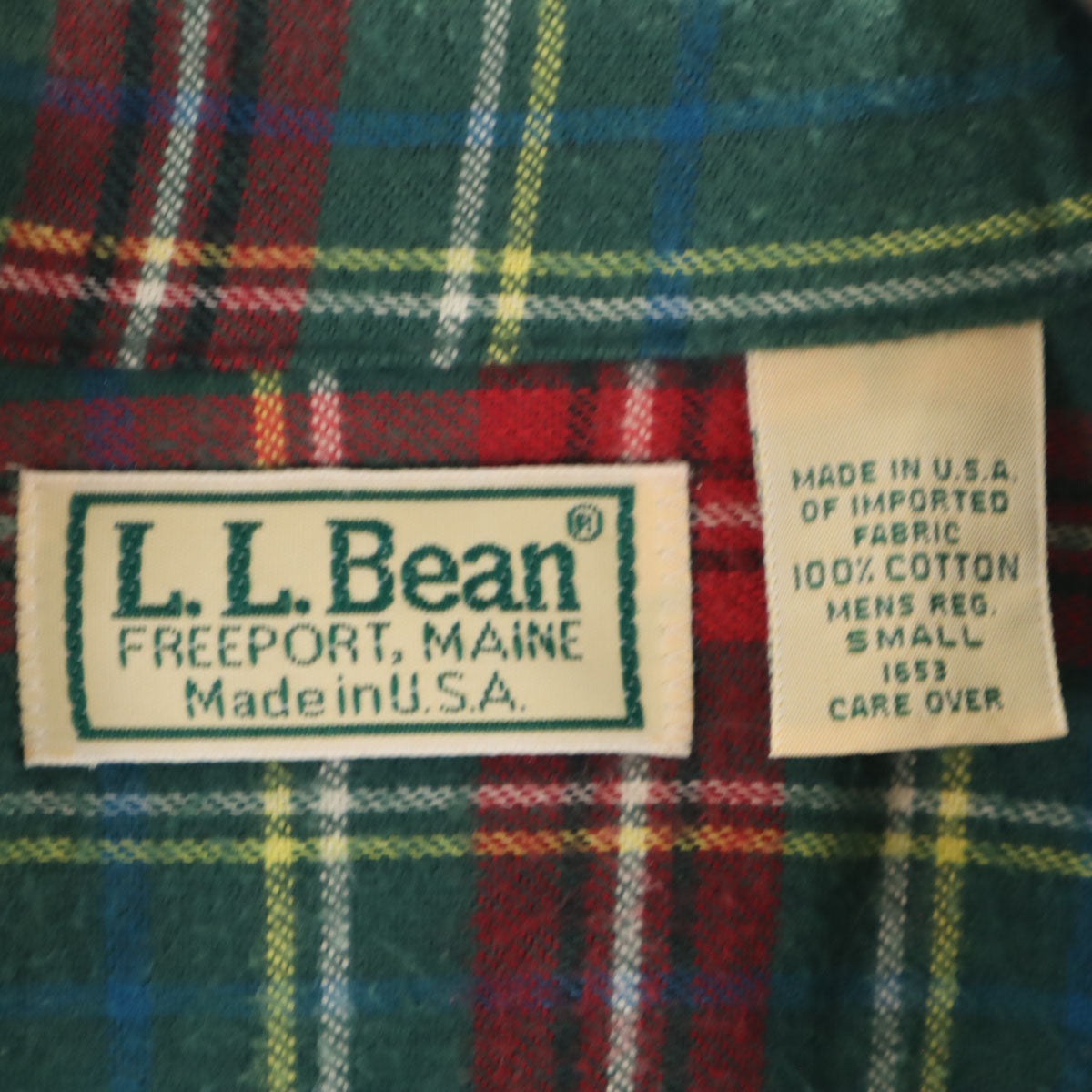 L.L.Bean エルエルビーン 80s USA製 ヴィンテージ チェック柄 長袖 ネルシャツ S グリーン アウトドア メンズ