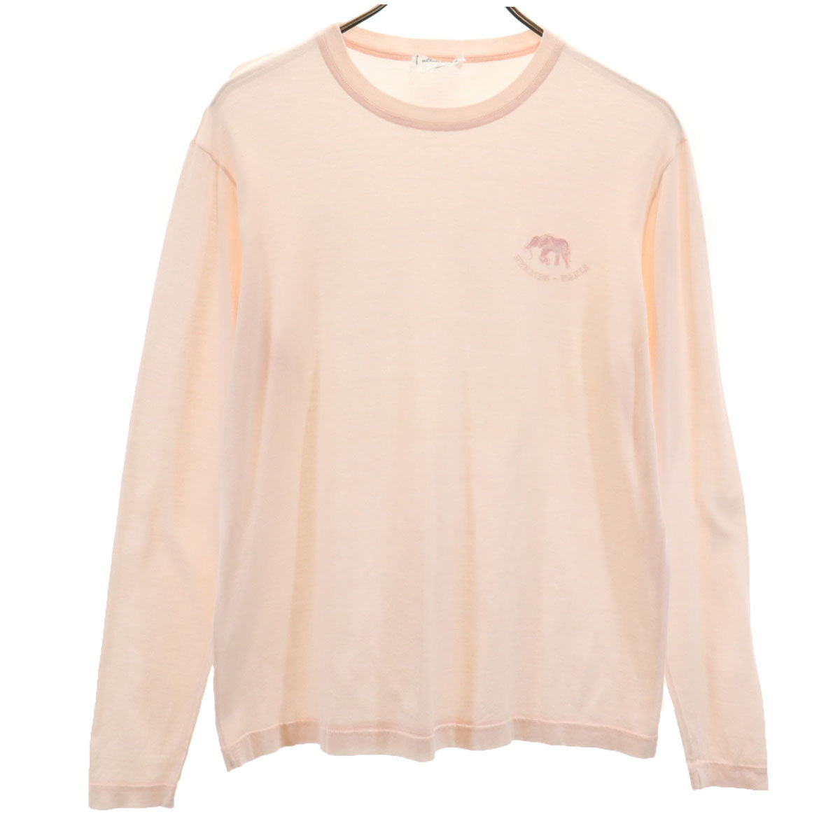 HERMES エルメス イタリア製 長袖 ワンポイント刺繍 Tシャツ S ピンク ロンT レディース