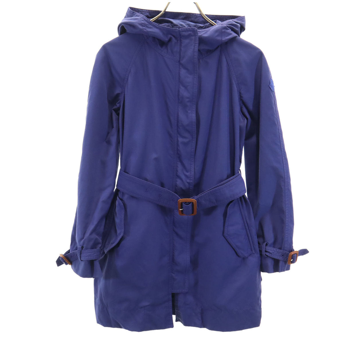 MONCLER モンクレール ルーマニア製 フーデット コート 0 ブルー ベルト付き レディース