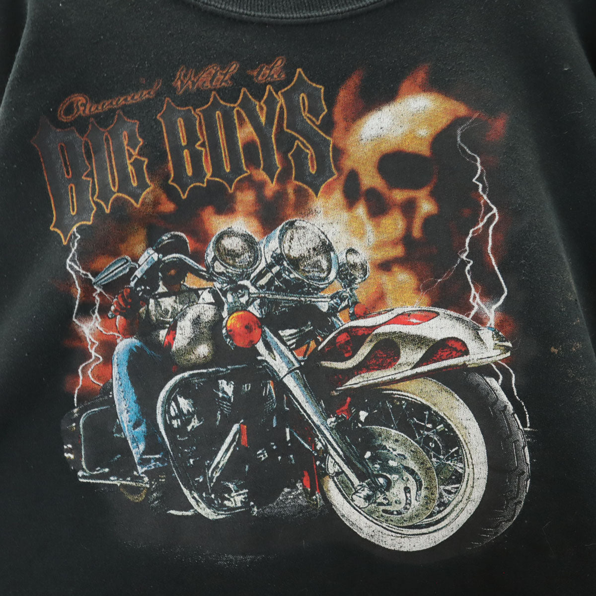 JERZEES ジャージーズ 90s 00s オールド ファイヤーパターン バイカー スカル 長袖 プリント スウェット 2XL ブラック メンズ