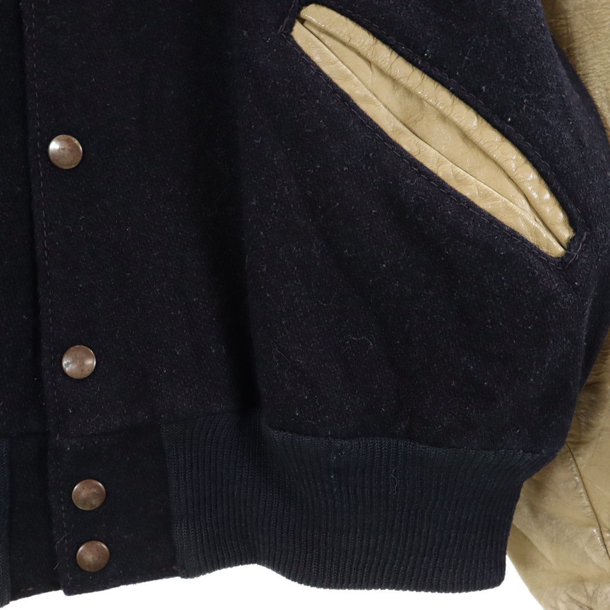 VINTAGE ヴィンテージ 70s ワッペン レザー切り替え アワード ジャケット 44 ネイビー スタジャン メンズ