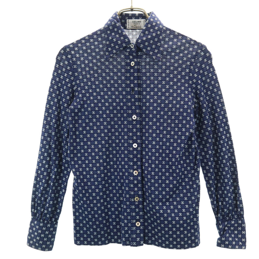 CELINE セリーヌ 90s イタリア製 オールド ジェーシーシー マカダム柄 7分袖 シャツ 38 ネイビー レディース