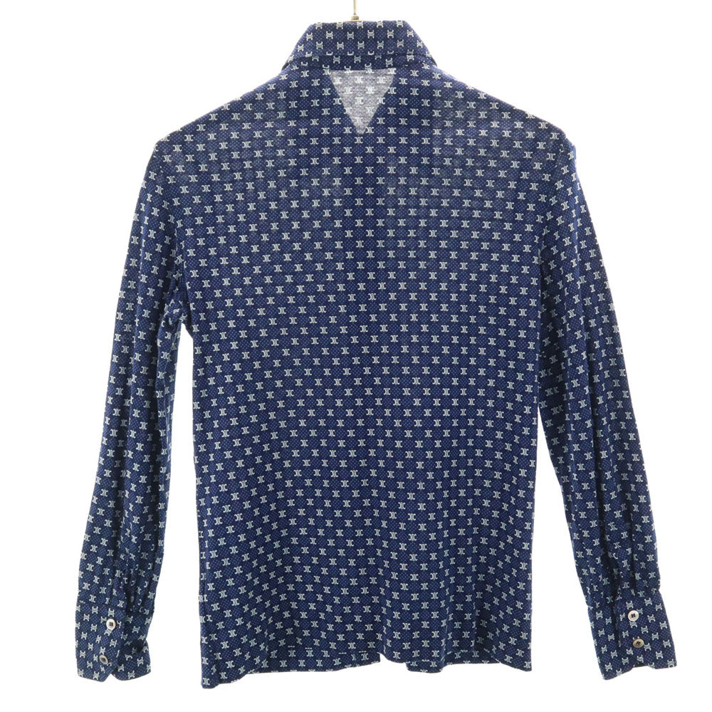 CELINE セリーヌ 90s イタリア製 オールド ジェーシーシー マカダム柄 7分袖 シャツ 38 ネイビー レディース