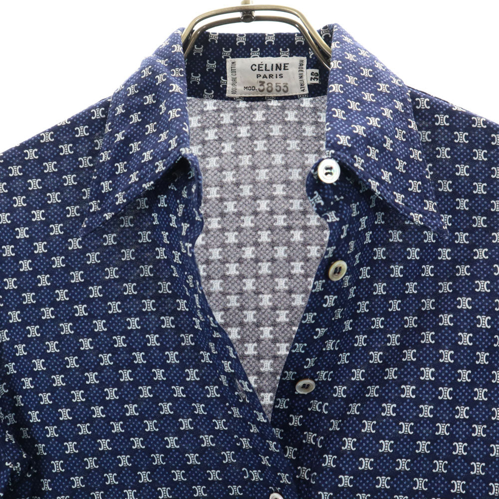 CELINE セリーヌ 90s イタリア製 オールド ジェーシーシー マカダム柄 7分袖 シャツ 38 ネイビー レディース