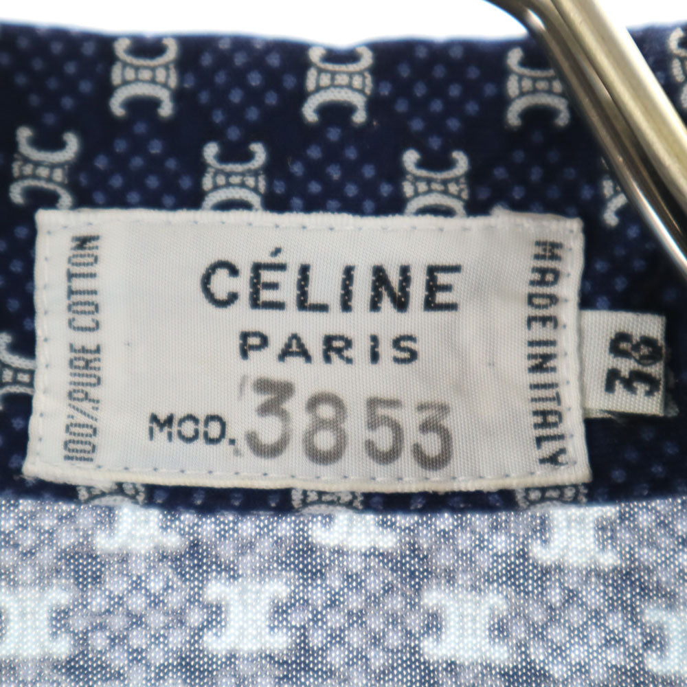 CELINE セリーヌ 90s イタリア製 オールド ジェーシーシー マカダム柄 7分袖 シャツ 38 ネイビー レディース