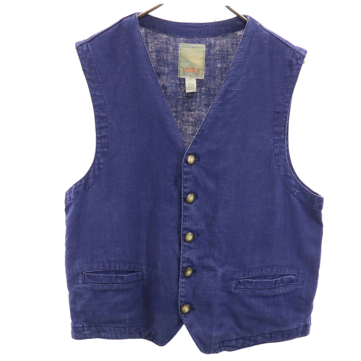 UNIQLO ユニクロ リネン100% ベスト XL ネイビー メンズ