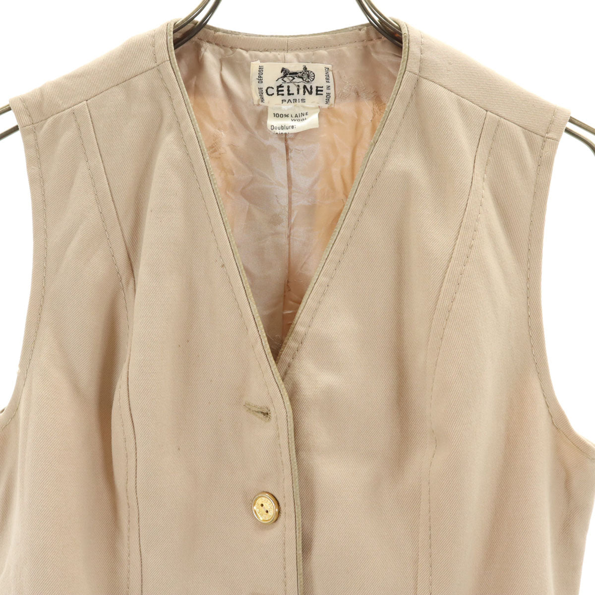 CELINE セリーヌ 80s フランス製 金ボタン ベスト ベージュ レディース