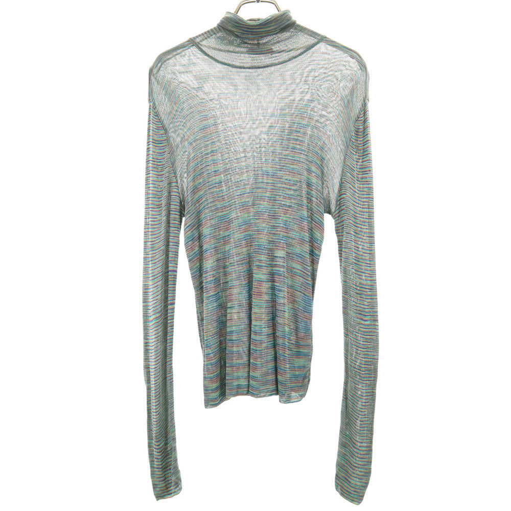 Missoni ミッソーニ イタリア製 ボーダー柄 長袖 ハイネック シースルー カットソー 46 エメラルド 他 レディース