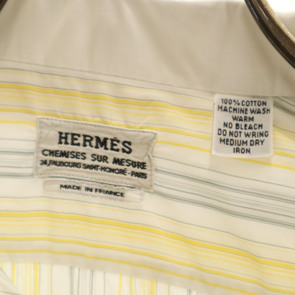 HERMES エルメス フランス製 オールド ストライプ柄 長袖 シャツ ホワイト 他 メンズ