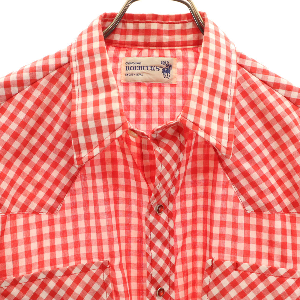 ROEBUCKS ローバックス 80s ヴィンテージ チェック柄 長袖 ウエスタンシャツ M レッド 他 メンズ