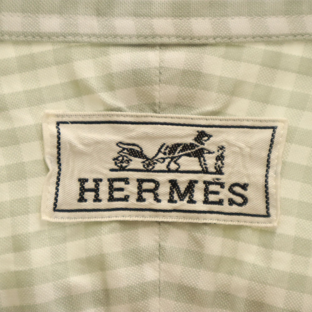 HERMES エルメス フランス製 オールド チェック柄 長袖 ボタンダウンシャツ 42 ホワイト 他 メンズ