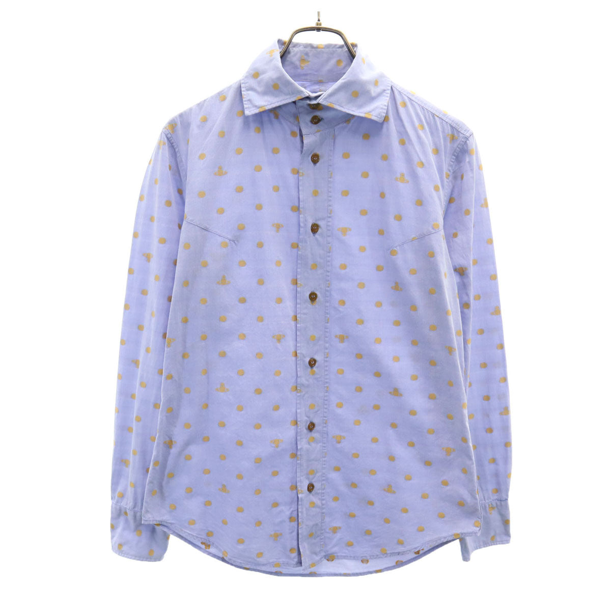 Vivienne WestwoodMAN ヴィヴィアンウエストウッドマン 日本製 オーブ ドット柄 長袖 コットンシャツ 46 ブルー メンズ